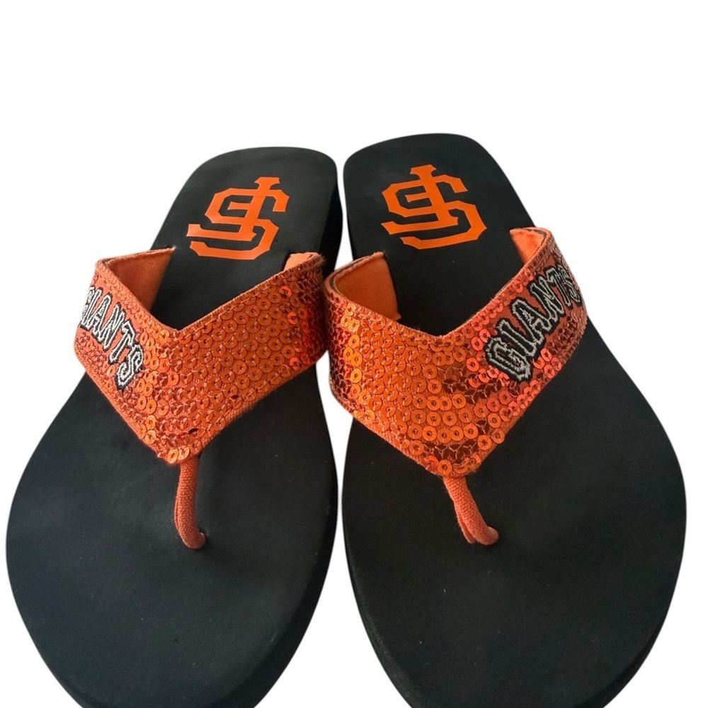 San Francisco Giants Baseball Orange and Black sequined Flip Flops MediumSZ 7-8